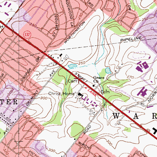 Topographic Map of Christs Home Cemetery, PA
