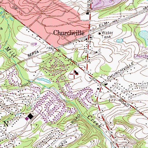 Topographic Map of North and Southampton Churchyard / Churchville Cemetery, PA