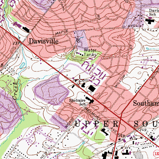 Topographic Map of Davisville Baptist Church Cemetery, PA