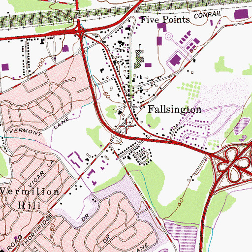 Topographic Map of Fallsington Friends Meeting Cemetery - Hicksite, PA