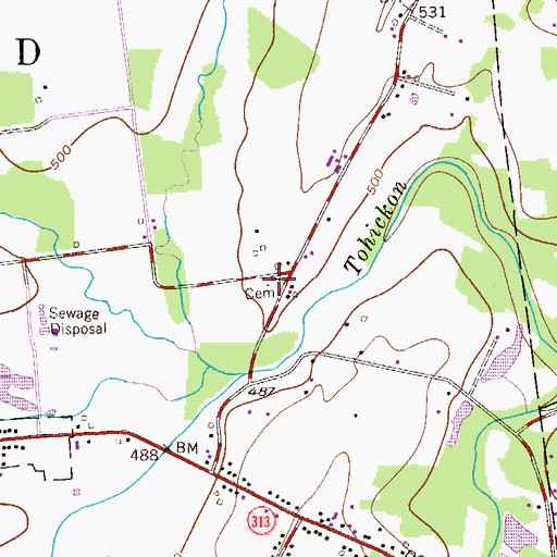 Topographic Map of Flatland Mennonite Cemetery, PA
