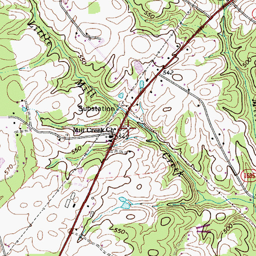 Topographic Map of Mill Creek Baptist Church Cemetery, NC
