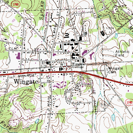 Topographic Map of Meadowbranch - Wingate Baptist Church Cemetery, NC