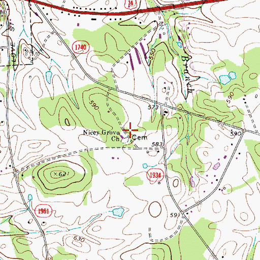 Topographic Map of Nicey Grove Church Cemetery, NC