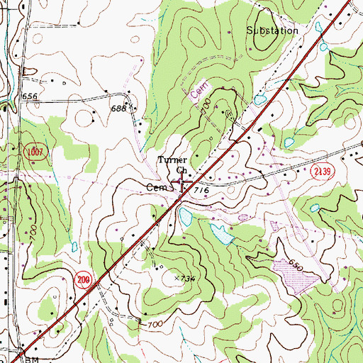 Topographic Map of Turner Church Cemetery, NC