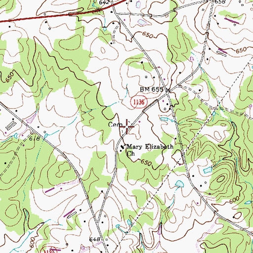 Topographic Map of Mary Elizabeth Baptist Church Cemetery, NC