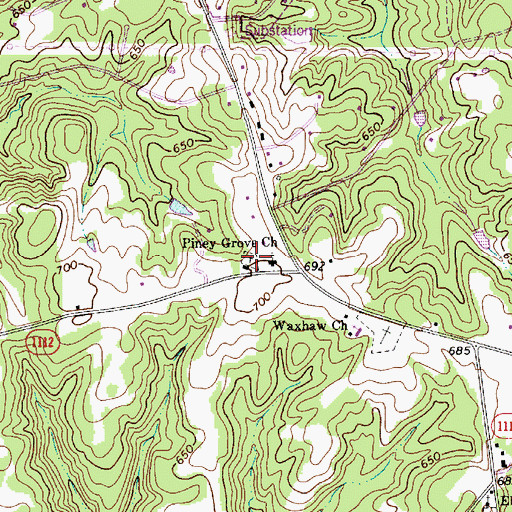Topographic Map of Piney Grove Church Cemetery, NC