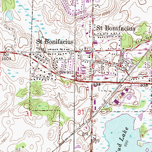 Topographic Map of Saint Bonifacius Post Office, MN
