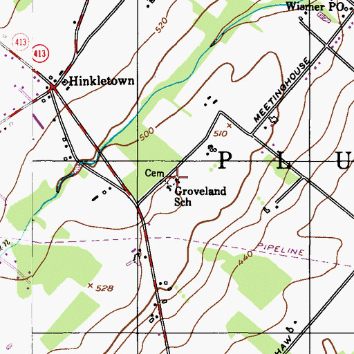 Topographic Map of Groveland Mennonite Cemetery, PA
