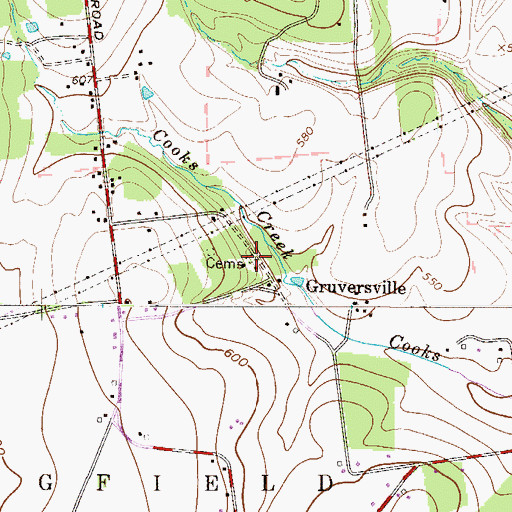 Topographic Map of Gruversville Cemetery, PA