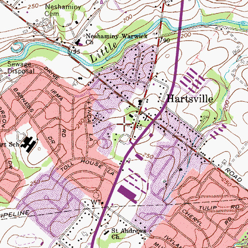 Topographic Map of Hartsville Cemetery, PA