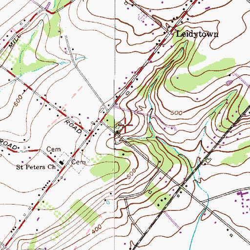 Topographic Map of Hilltown Baptist Churchyard, PA