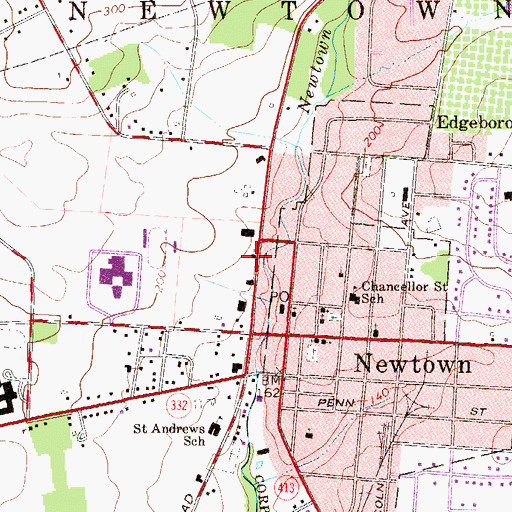 Topographic Map of Historic Presbyterian Church of Newtown Cemetery, PA