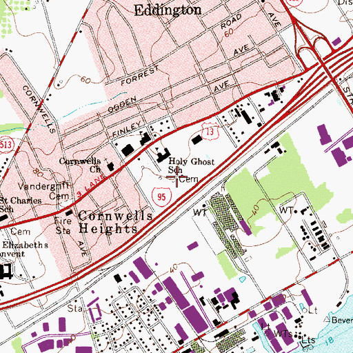Topographic Map of Holy Ghost Preparatory School Burial Yard, PA