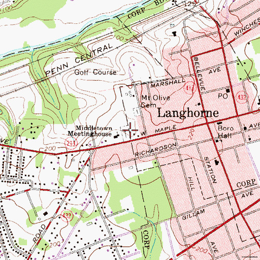 Topographic Map of Middletown Friends Cemetery, PA