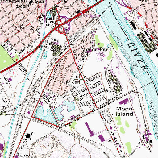 Topographic Map of Morrisville Cemetery, PA