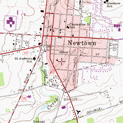 Topographic Map of Newtown Friends Meeting Cemetery, PA