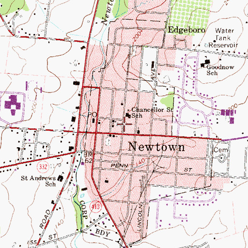 Topographic Map of Newtown Methodist Church Cemetery, PA