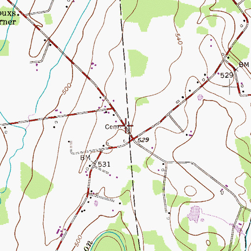 Topographic Map of Old Richland Cemetery, PA
