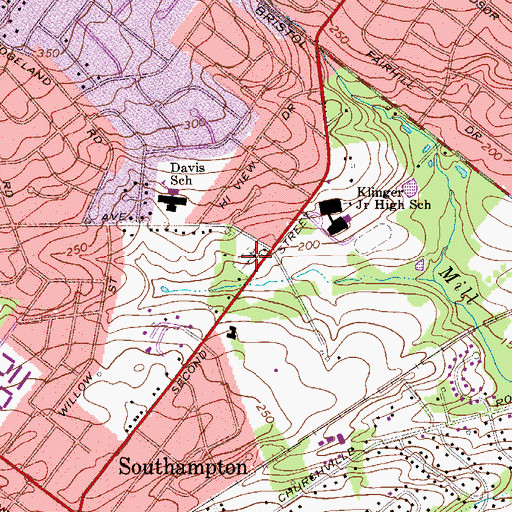 Topographic Map of Old School Baptist Meeting House Cemetery, PA