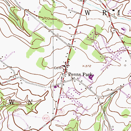 Topographic Map of Penns Park United Methodist Church Cemetery, PA