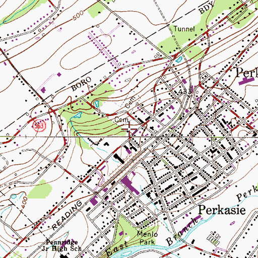 Topographic Map of Perkasie Mausoleum, PA