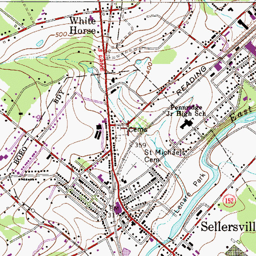 Topographic Map of Saint Agnes Cemetery, PA