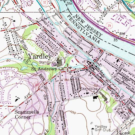 Topographic Map of Saint Andrews Church Cemetery, PA