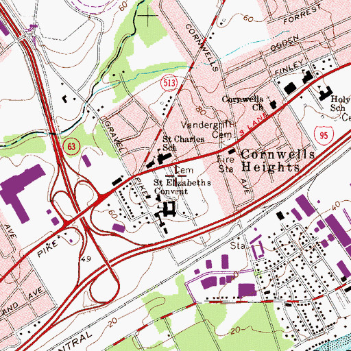 Topographic Map of Sisters of the Blessed Sacrament Cemetery, PA