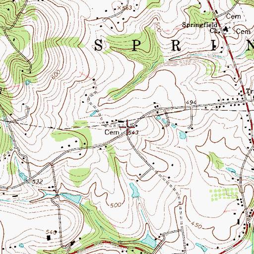 Topographic Map of Springfield Mennonite Meetinghouse and Cemetery, PA