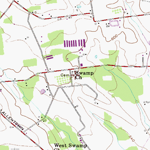 Topographic Map of Swamp Mennonite Church Cemetery, PA