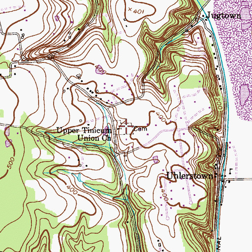 Topographic Map of Upper Tinicum Cemetery, PA