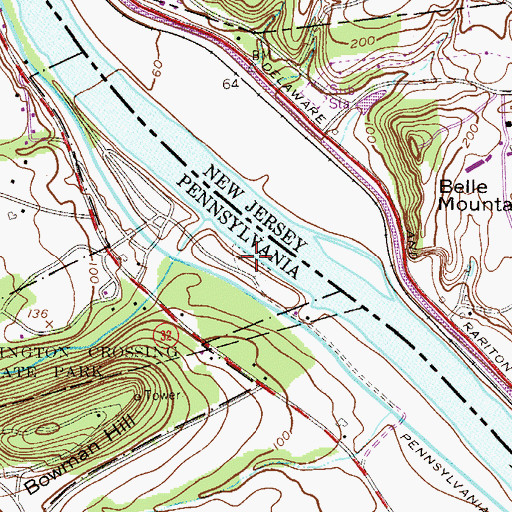 Topographic Map of Washington Crossing State Park Cemetery, PA