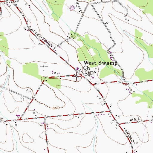 Topographic Map of West Swamp Mennonite Cemetery, PA