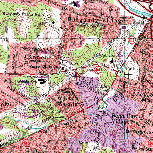 Topographic Map of All Saints Episcopal Church Cemetery, VA