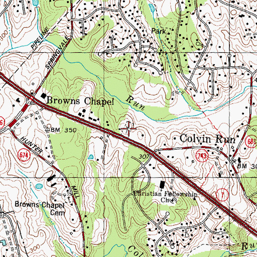 Topographic Map of Brown's Memorial Cemetery, VA