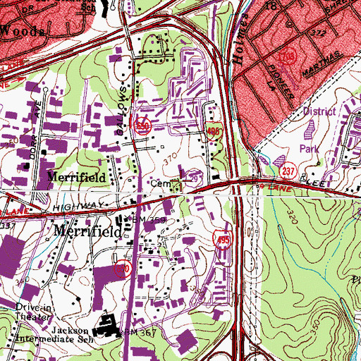 Topographic Map of Merrifield Cemetery, VA