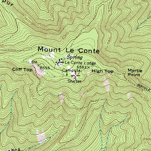 Topographic Map of Mount LeConte Shelter, TN