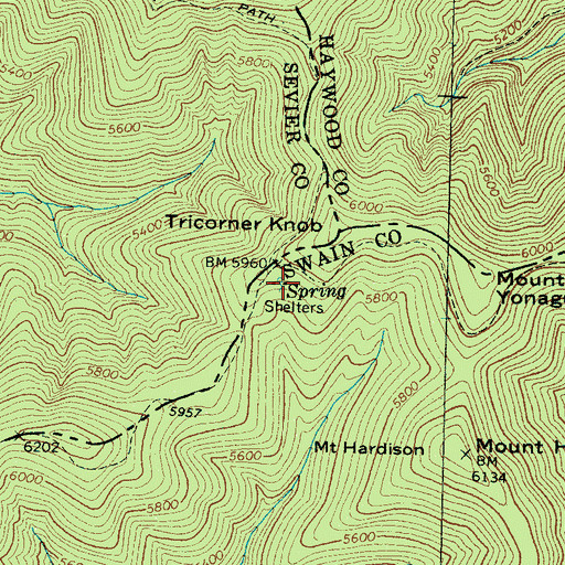Topographic Map of Tricorner Shelter, NC