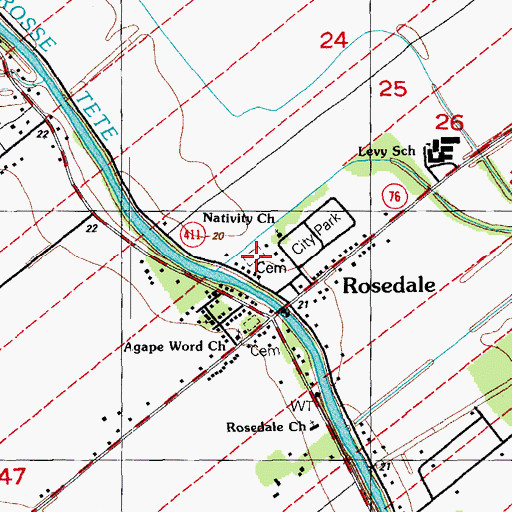 Topographic Map of Rosedale Cemetery, LA
