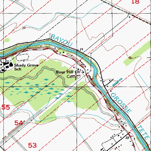 Topographic Map of Rose Hill Cemetery, LA