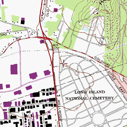 Topographic Map of Pinelawn Cemetery, NY
