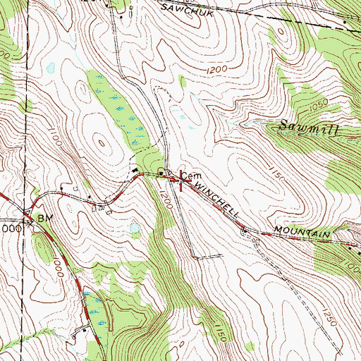 Topographic Map of Winchell Mountain Burying Ground, NY