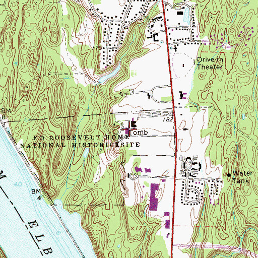 Topographic Map of Franklin Delano Roosevelt National Historic Site Cemetery, NY