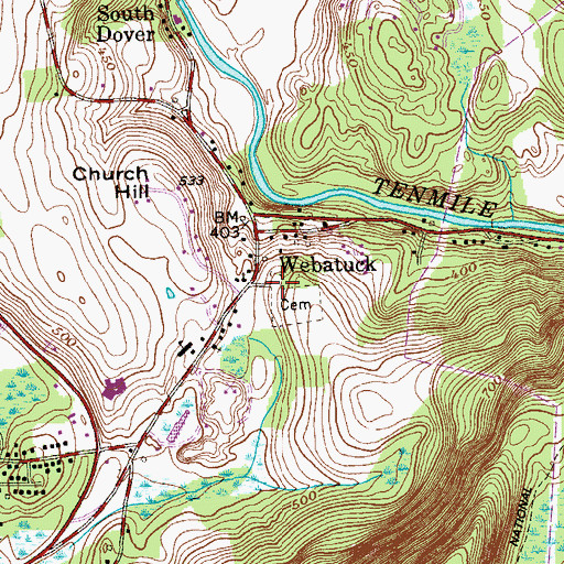 Topographic Map of South Dover Rural Cemetery, NY
