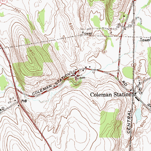 Topographic Map of Coleman Station Cemetery, NY