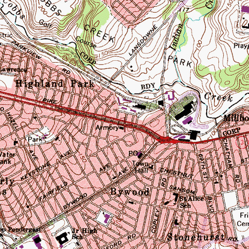 Topographic Map of Upper Darby Township Police Department, PA