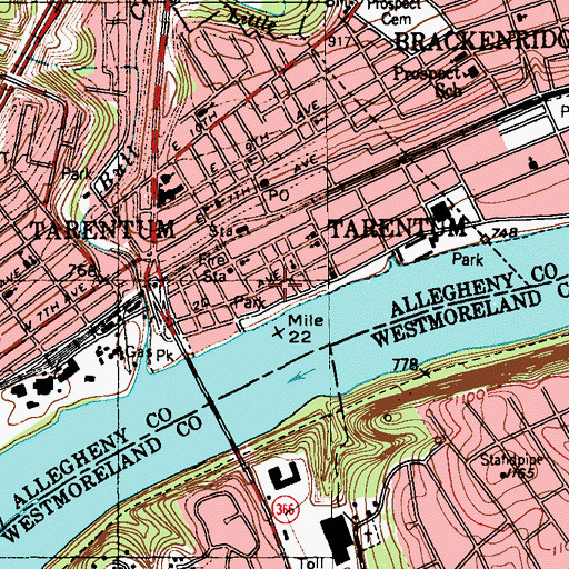 Topographic Map of Tarentum Borough Police Department, PA