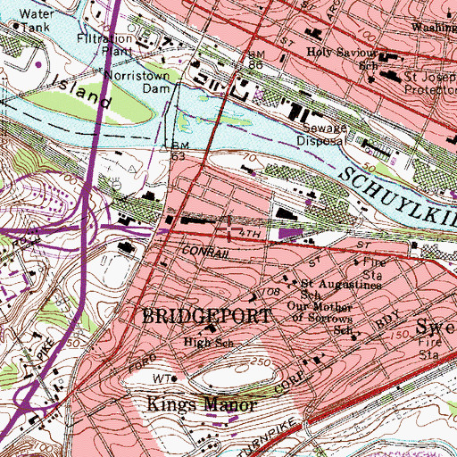 Topographic Map of Bridgeport Police Department, PA