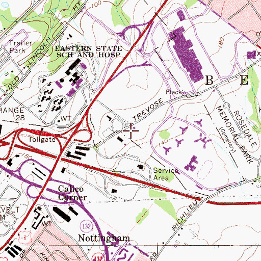 Topographic Map of Pennsylvania State Police Troop M Trevose Station, PA